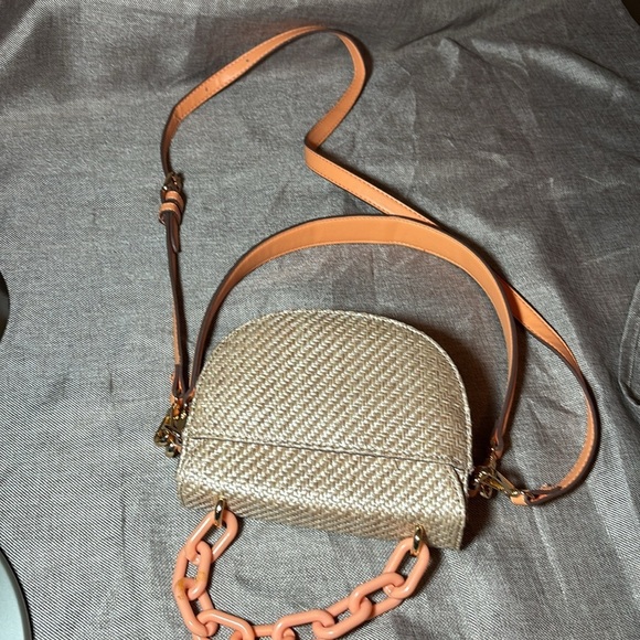 Anne Klein Mini Convertible Shoulder Bag with Resin Chain, Straw Weave Apricot - Picture 12 of 15
